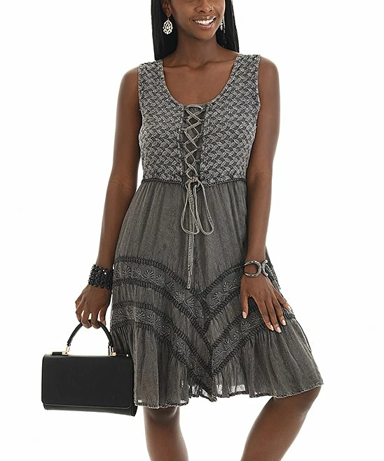 Best reviews of 𧨠Shoreline Gray Lace-Up Sleeveless Empire-Waist π Dress - π© Women β - Image 3