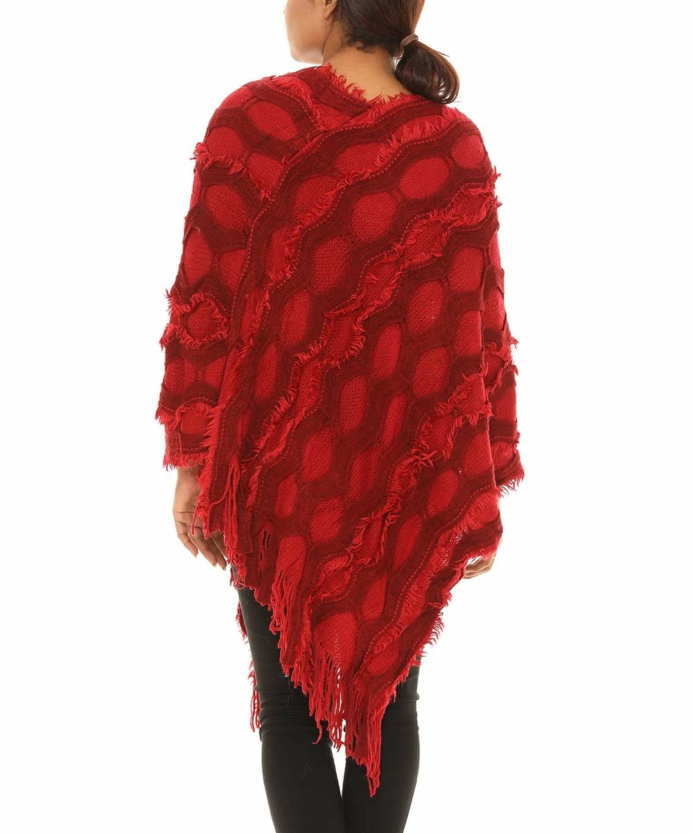 Flash Sale π Shoreline Burgundy Geometric Burnout Faux Fur-Accent Fringed Poncho - π© Women & Plus βοΈ - Image 3