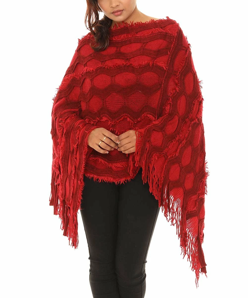 Flash Sale π Shoreline Burgundy Geometric Burnout Faux Fur-Accent Fringed Poncho - π© Women & Plus βοΈ