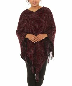 Brand new β¨ Shoreline Burgundy Checkerboard Fringed Poncho - Plus π