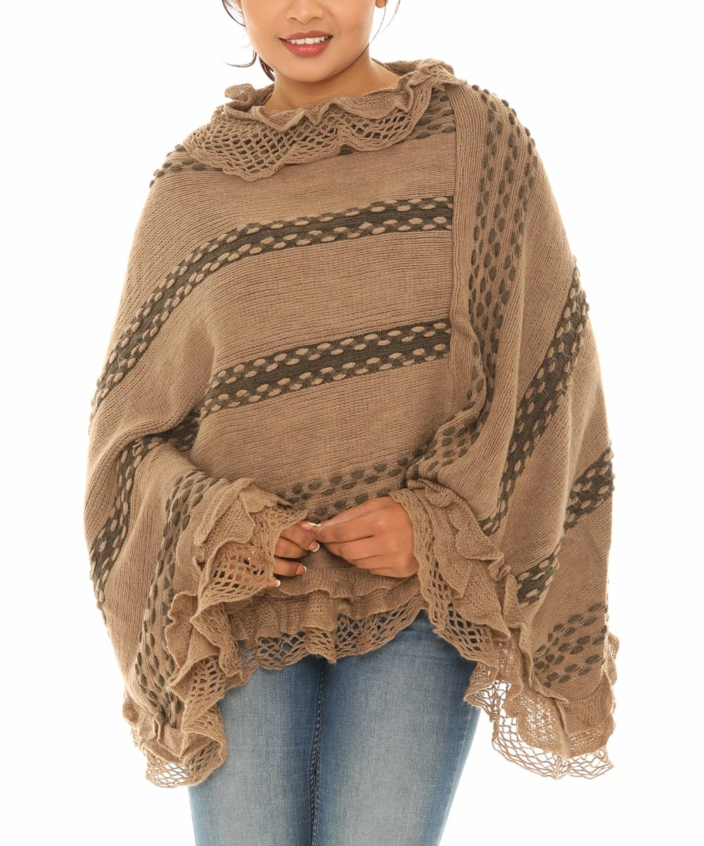 Hot Sale 𧨠Shoreline Camel & Dark Brown Two-Tone Poncho - π© Women & Plus π - Image 2