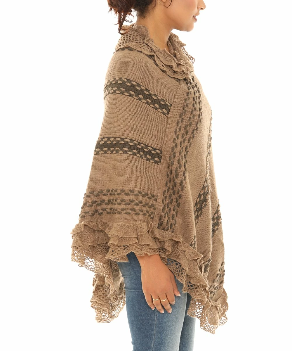 Hot Sale 𧨠Shoreline Camel & Dark Brown Two-Tone Poncho - π© Women & Plus π - Image 3