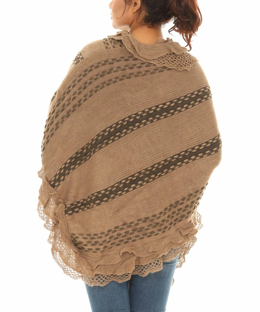 Hot Sale 𧨠Shoreline Camel & Dark Brown Two-Tone Poncho - π© Women & Plus π - Image 4