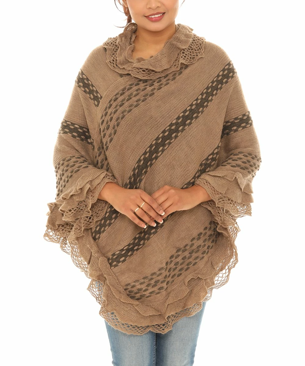 Hot Sale 𧨠Shoreline Camel & Dark Brown Two-Tone Poncho - π© Women & Plus π