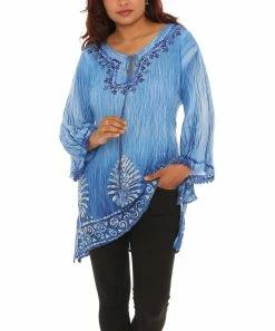 Brand new βοΈ Shoreline Blue Batik Three-Quarter Sleeve Notch Neck Tunic - π© Women & Plus π