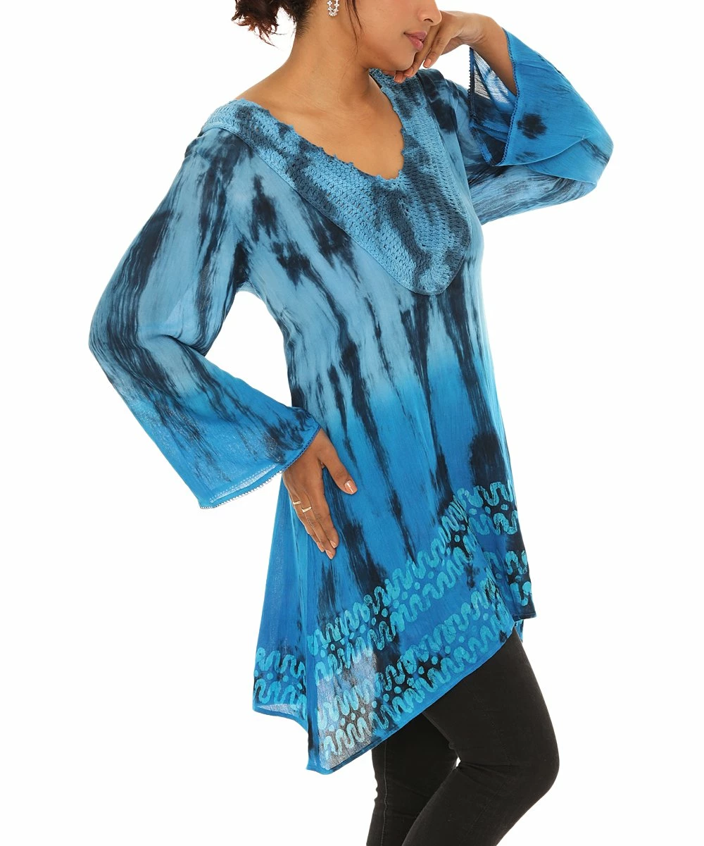 Cheapest π Shoreline Blue & Black Tie-Dye Batik V-Neck Tunic - Plus π - Image 2