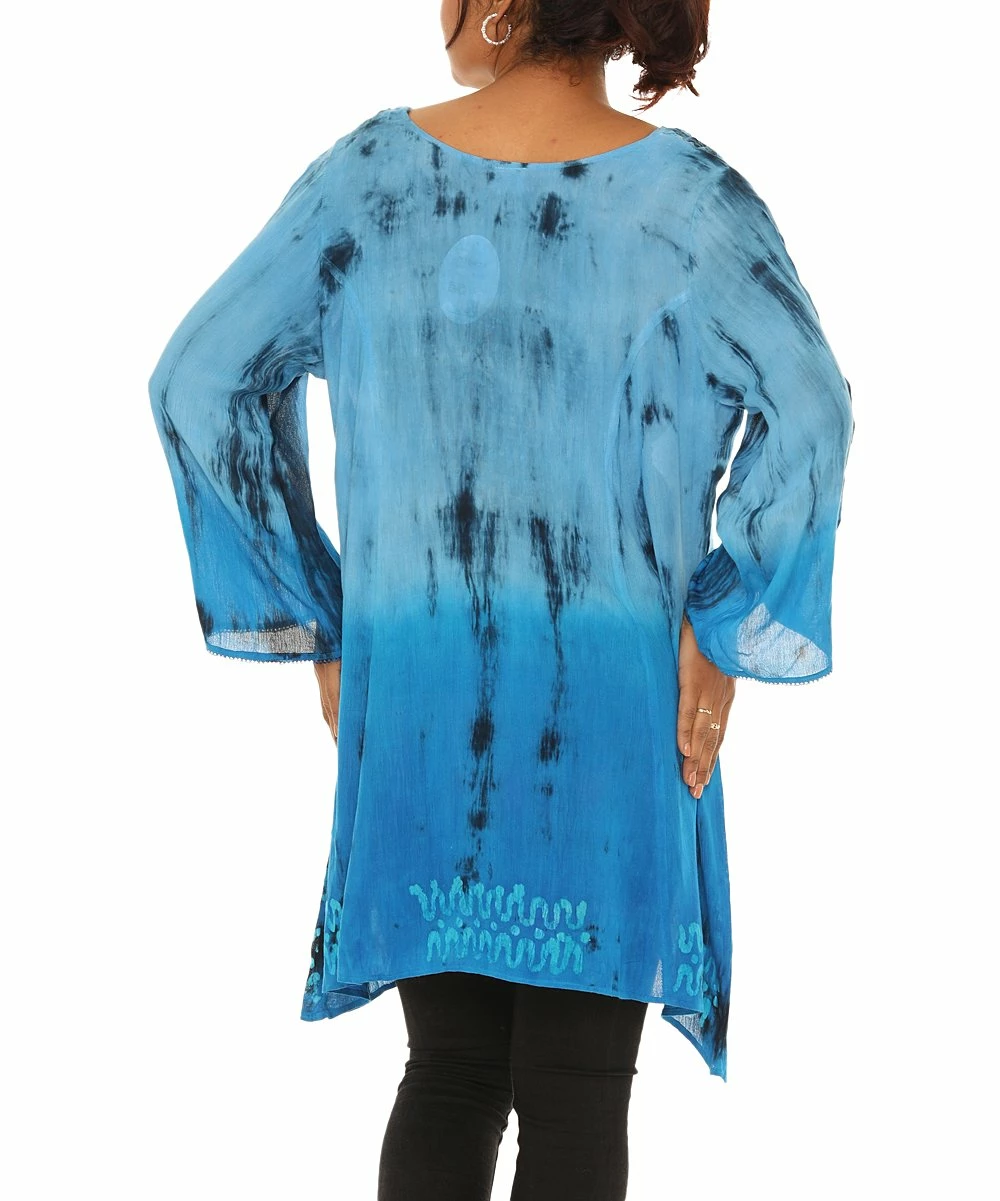 Cheapest π Shoreline Blue & Black Tie-Dye Batik V-Neck Tunic - Plus π - Image 4