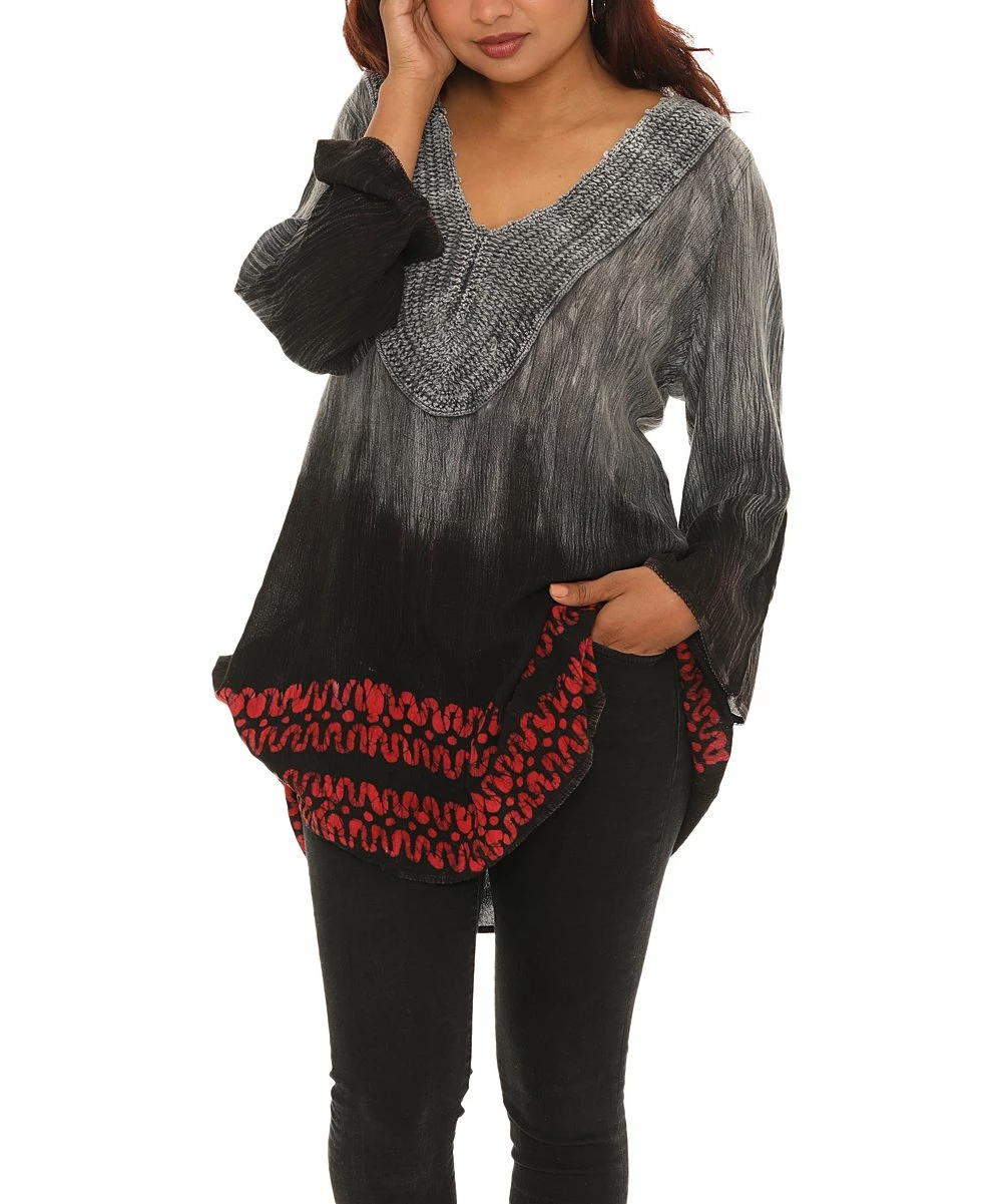 New π Shoreline Black & Gray Tie-Dye Batik V-Neck Tunic - π© Women & Plus β€οΈ - Image 2