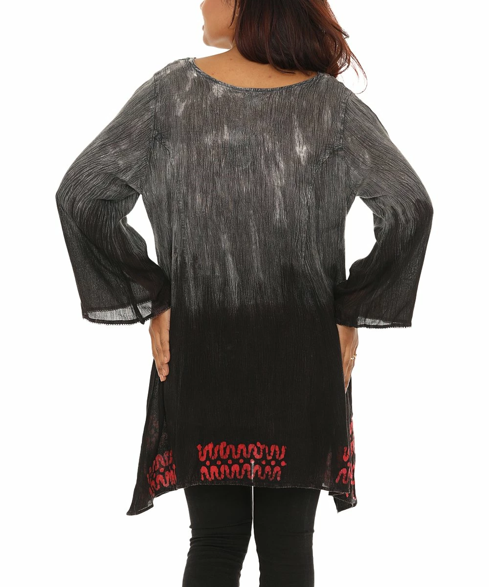 New π Shoreline Black & Gray Tie-Dye Batik V-Neck Tunic - π© Women & Plus β€οΈ - Image 3