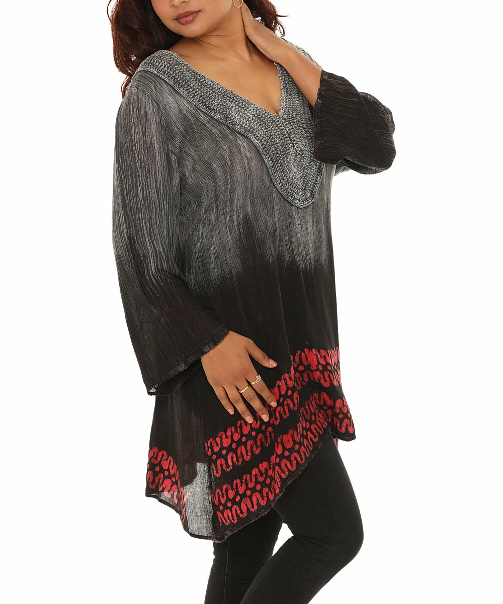 New π Shoreline Black & Gray Tie-Dye Batik V-Neck Tunic - π© Women & Plus β€οΈ - Image 4