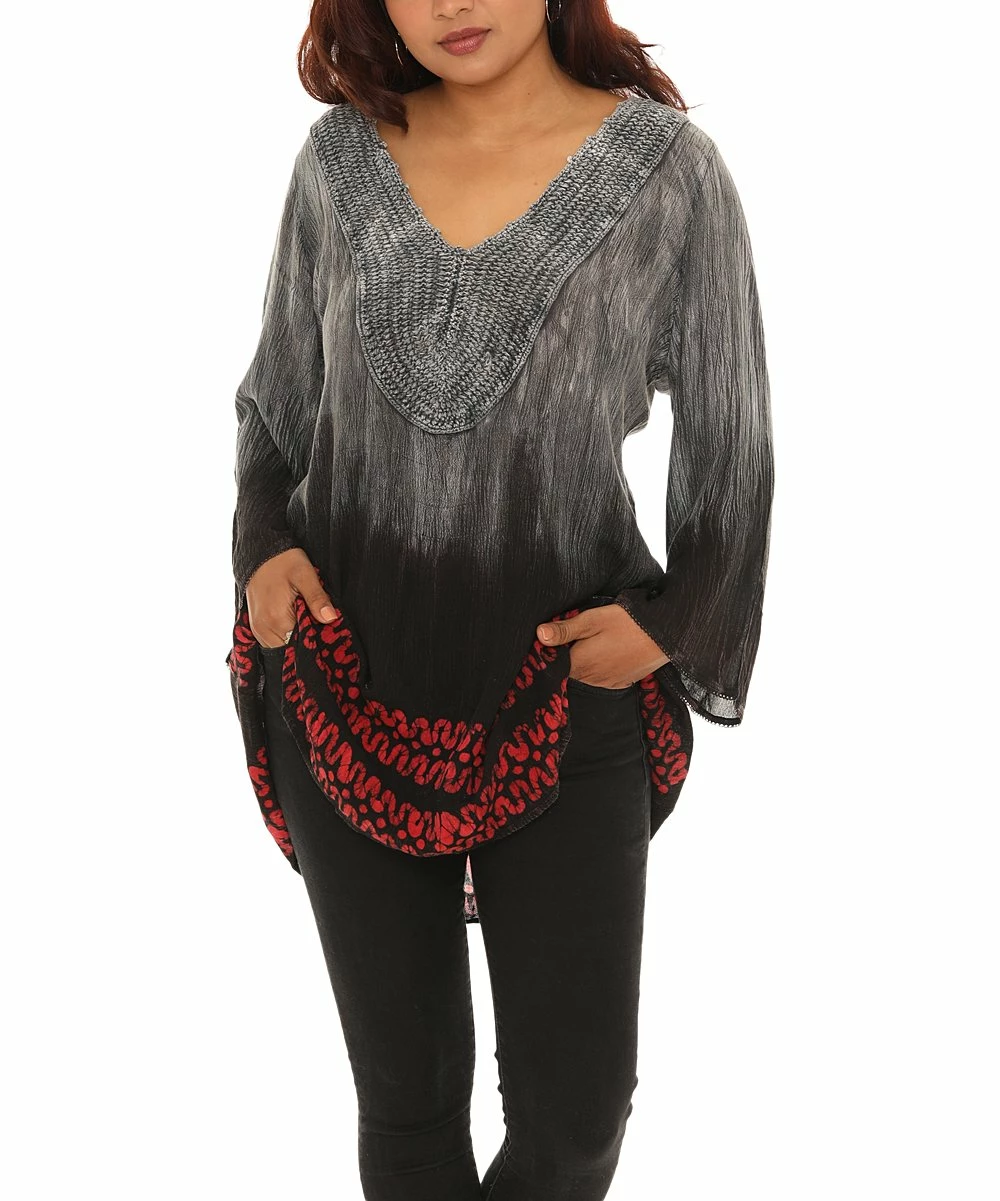 New π Shoreline Black & Gray Tie-Dye Batik V-Neck Tunic - π© Women & Plus β€οΈ