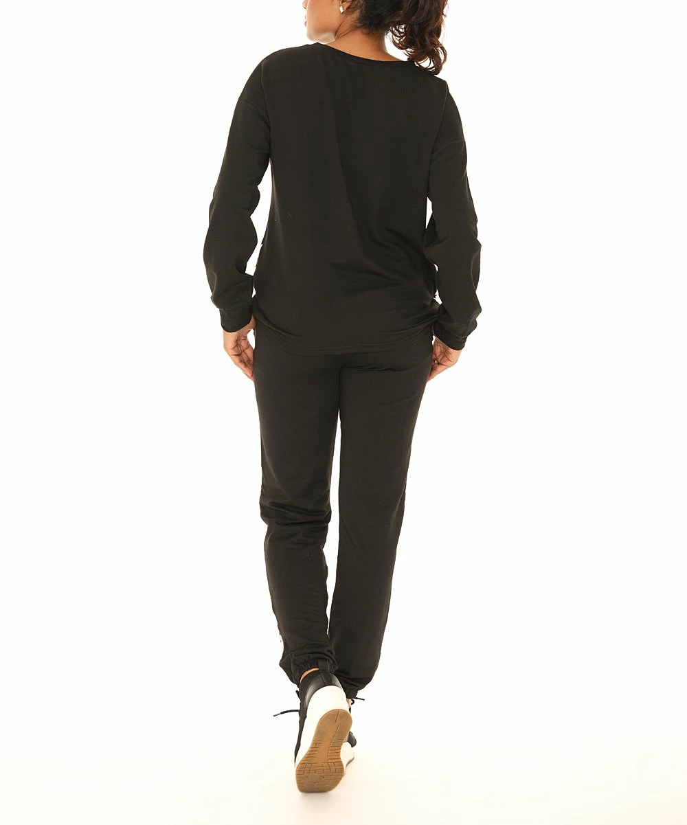 Outlet π Shoreline Black & White Abstract Crewneck Sweatshirt & Pocket Joggers - π© Women & Plus β - Image 4