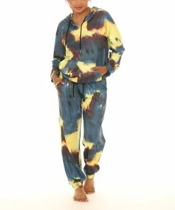 Coupon 👍 Shoreline Gold & Blue Tie-Dye Hoodie & Pocket Joggers - 👩 Women & Plus ✔️