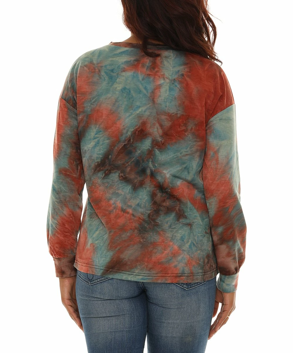 Buy π Shoreline Rust & Turquoise Tie-Dye Crewneck Sweatshirt - π© Women & Plus π― - Image 2
