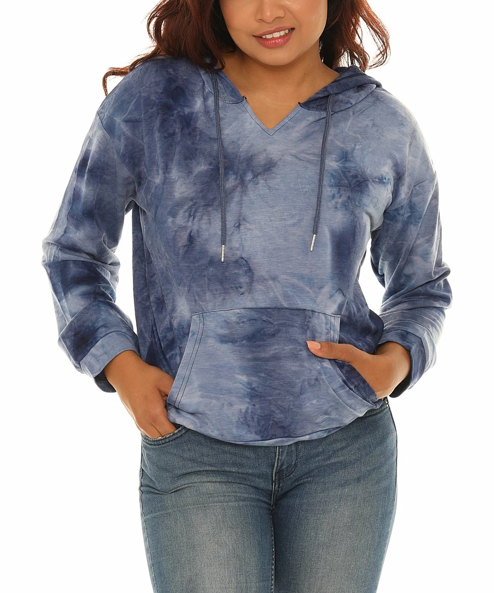 Best Sale π Shoreline Royal Blue Tie-Dye Kangaroo-Pocket Hoodie - π© Women & Plus π - Image 4