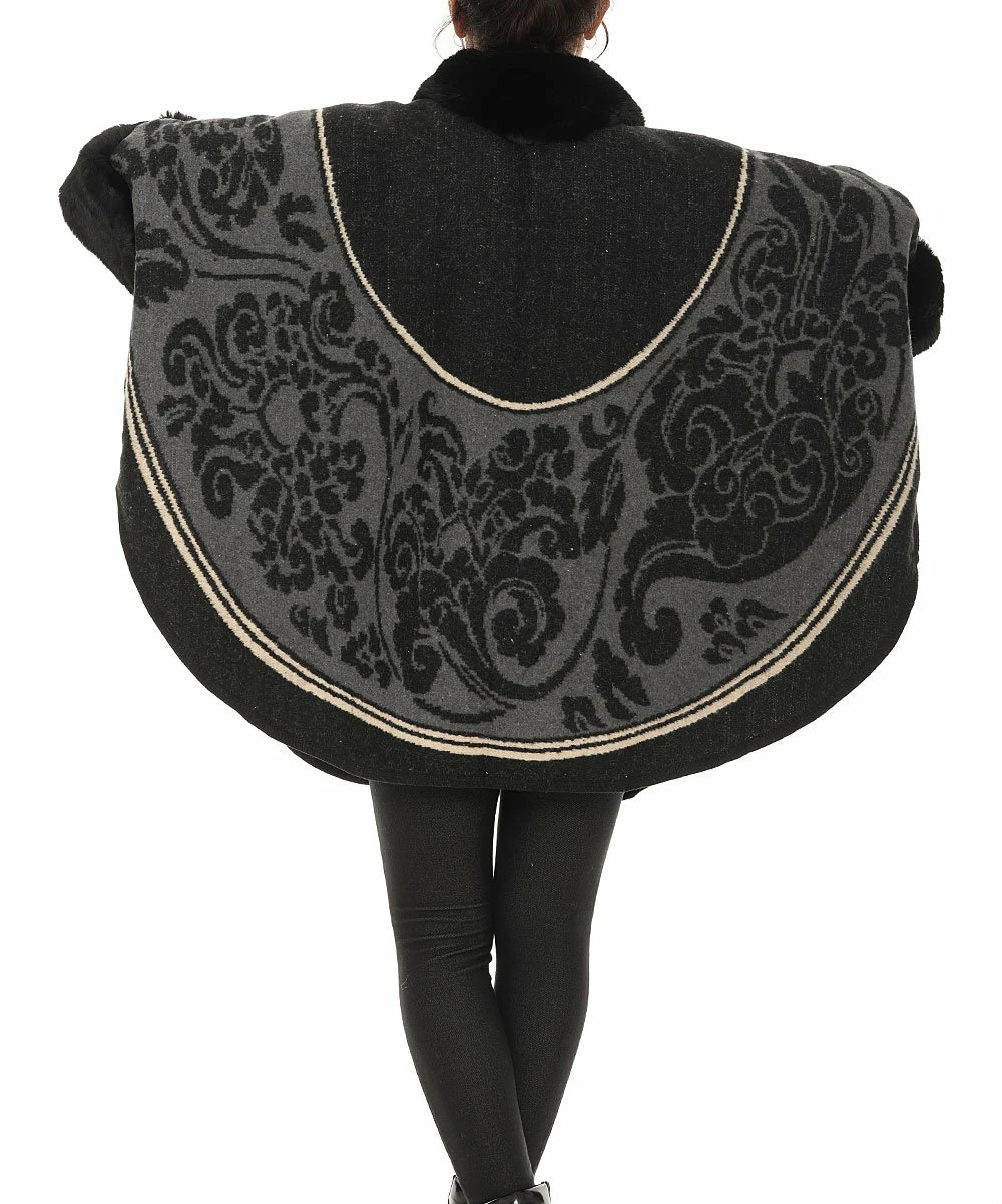 New 𧨠Shoreline Black Floral Fuzzy-Trim Poncho - π© Women & Plus 𧨠- Image 2