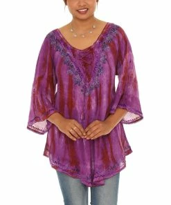 Best reviews of 🥰 Shoreline Purple Tie-Dye Embroidered Bell-Sleeve Scoop Neck Tunic - 👩 Women & Plus 💯