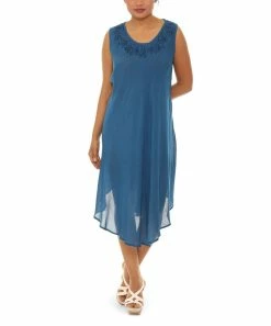 Discount 🎉 Shoreline Navy Asymmetrical Hem Sleeveless Shift 👗 Dress - 👩 Women & Plus 👏