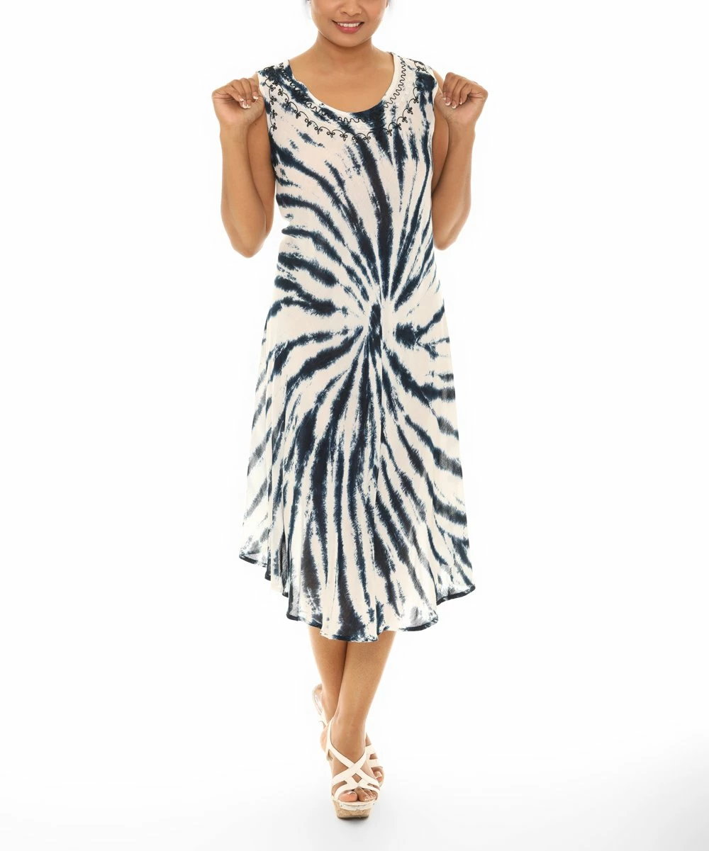 Wholesale π€© Shoreline Navy & White Zebra Tie-Dye Curved Hem Sleeveless Shift π Dress - Plus π - Image 2