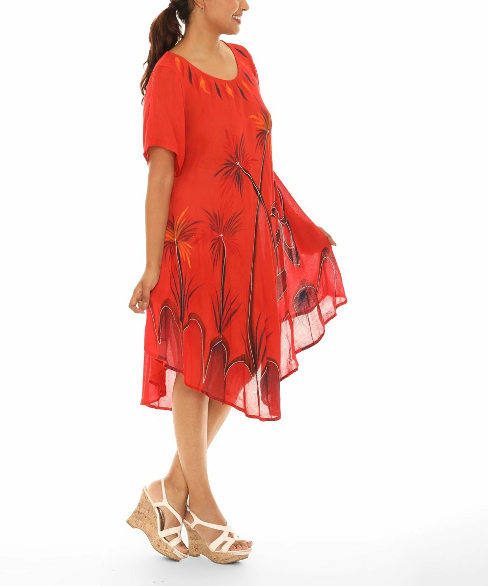 Best Pirce βοΈ Shoreline Coral & Orange Butterfly Curved Hem Short-Sleeve Shift π Dress - π© Women π - Image 2