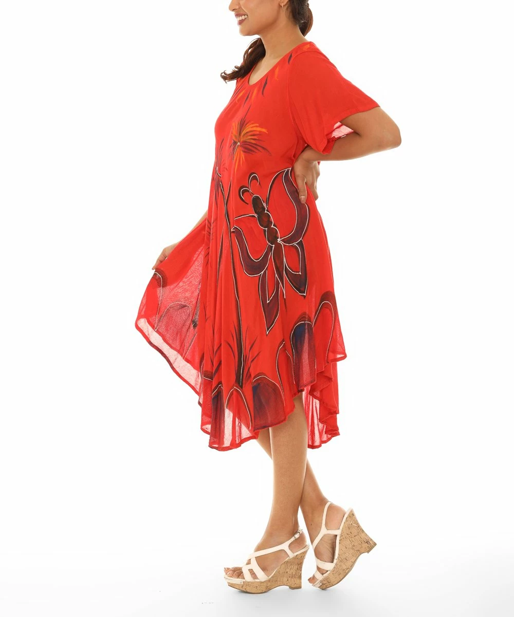 Best Pirce βοΈ Shoreline Coral & Orange Butterfly Curved Hem Short-Sleeve Shift π Dress - π© Women π - Image 3