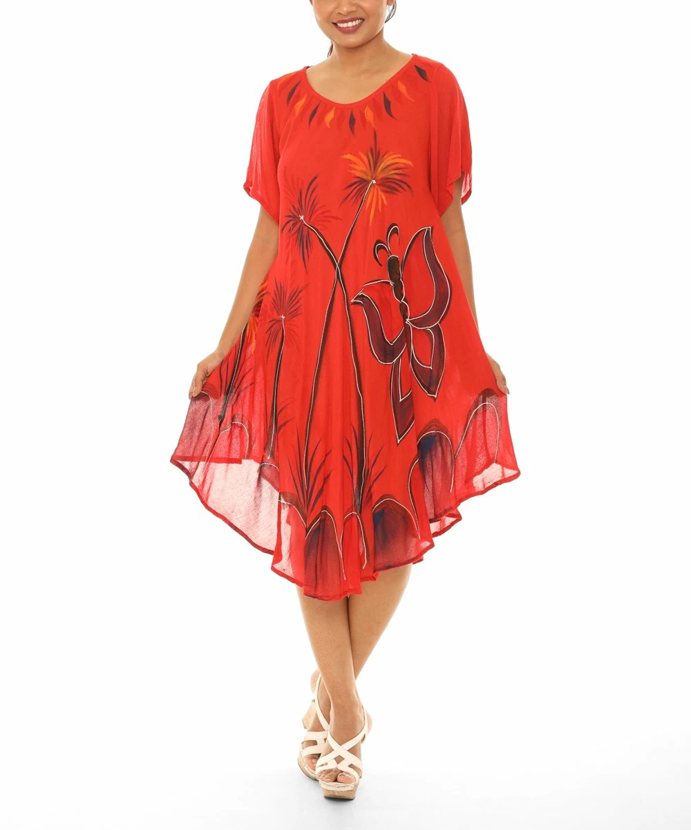 Best Pirce βοΈ Shoreline Coral & Orange Butterfly Curved Hem Short-Sleeve Shift π Dress - π© Women π - Image 4