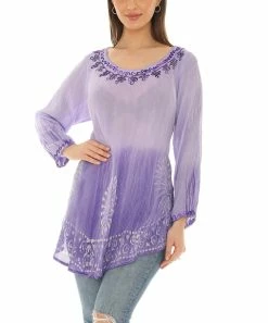 Deals 🔔 Shoreline Purple Embroidered Tie-Dye Long-Sleeve Scoop Neck Tunic - Plus ⭐