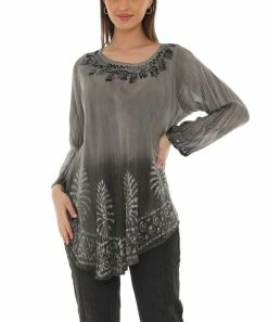 Cheapest π Shoreline Gray Embroidered Tie-Dye Long-Sleeve Scoop Neck Tunic - Plus β€οΈ