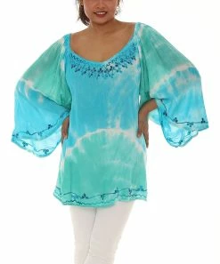 Best reviews of ⌛ Shoreline Turquoise & Teal Tie-Dye Embroidered Balloon-Sleeve Tunic - 👩 Women & Plus ⌛