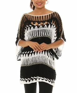 Cheap 💯 Shoreline Black & White Stripe Crochet Cape-Sleeve Tunic - Plus 🧨