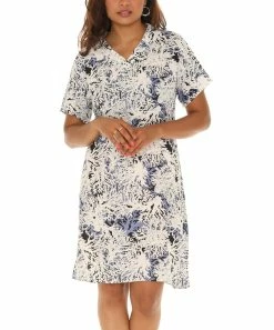 Budget β¨ Shoreline Blue & White Leaf V-Neck Short-Sleeve Shift π Dress - π© Women & Plus π