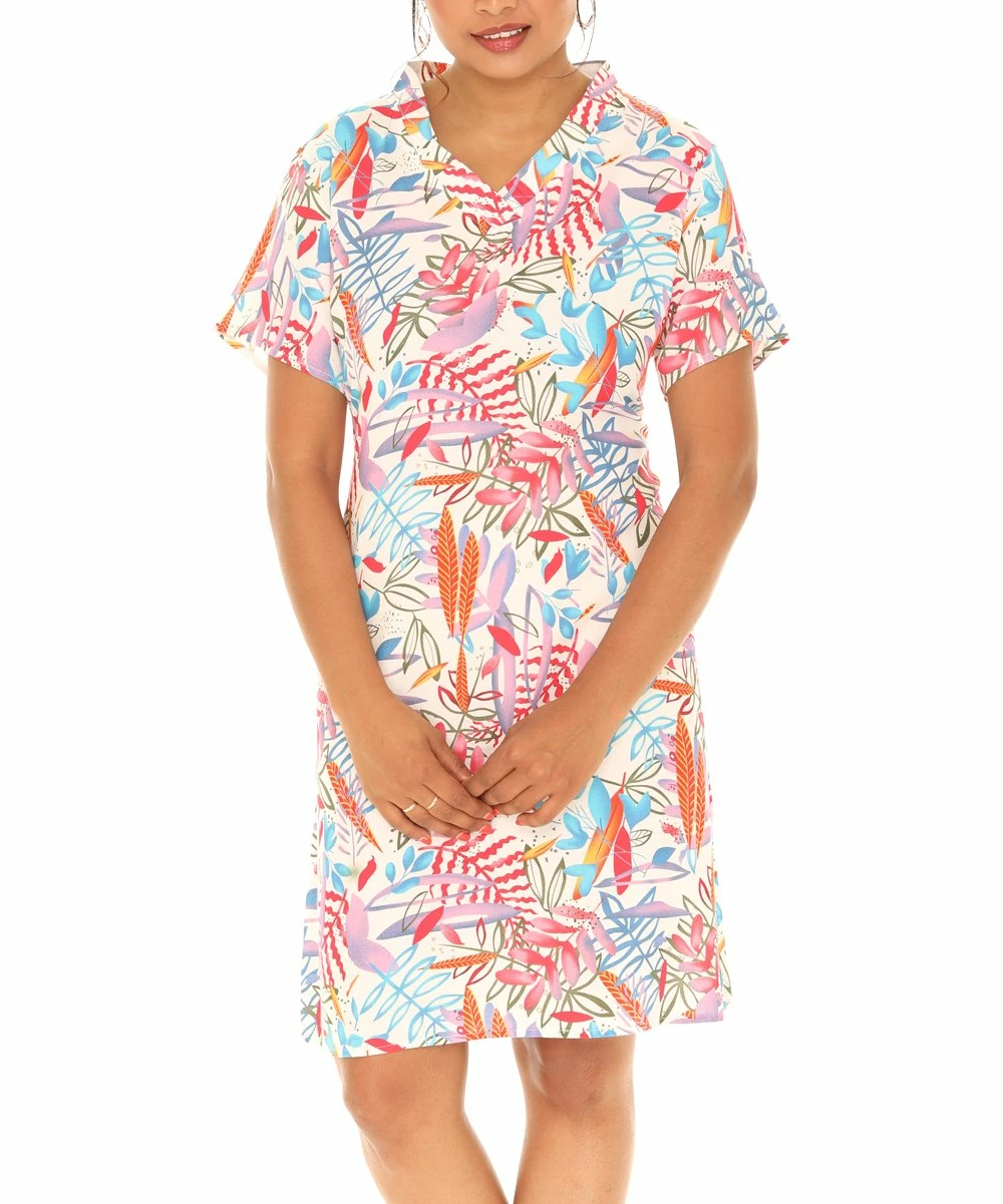 Cheapest π Shoreline Coral & Blue V-Neck Short-Sleeve A-Line π Dress - π© Women & Plus π - Image 2