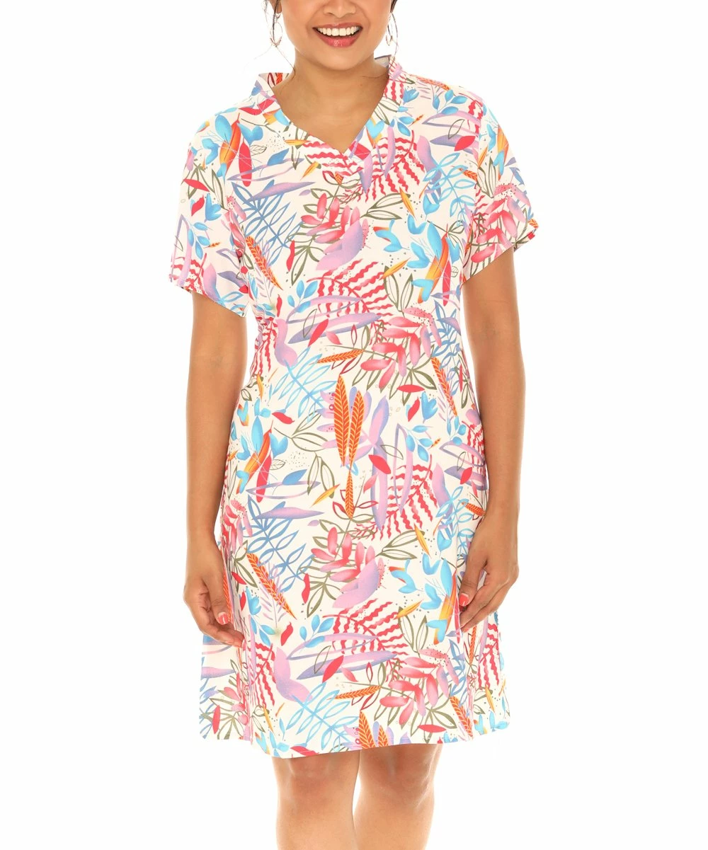 Cheapest π Shoreline Coral & Blue V-Neck Short-Sleeve A-Line π Dress - π© Women & Plus π - Image 3
