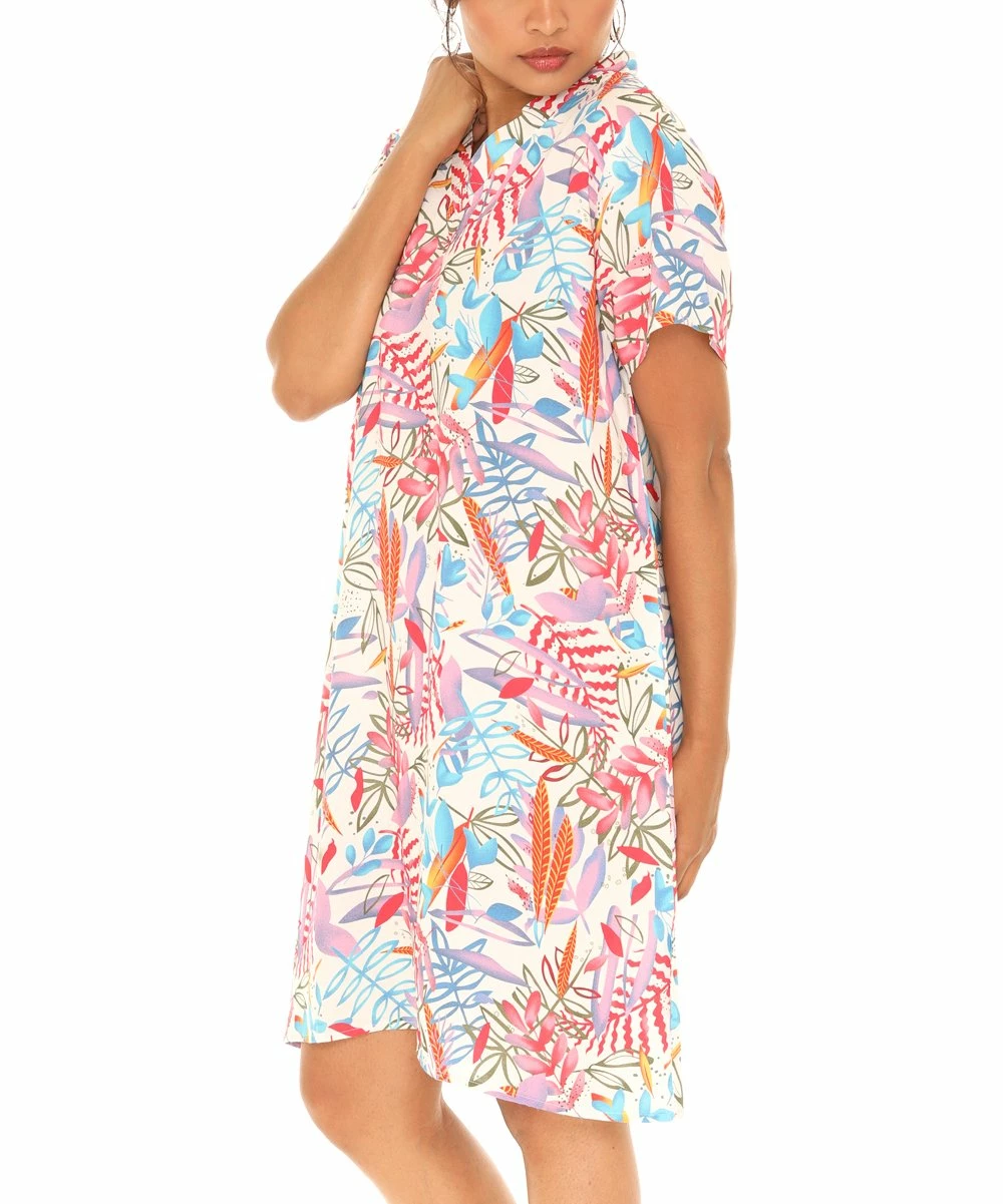 Cheapest π Shoreline Coral & Blue V-Neck Short-Sleeve A-Line π Dress - π© Women & Plus π - Image 4