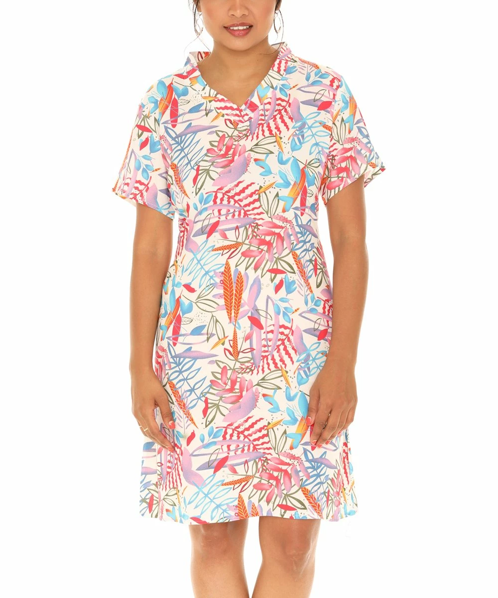 Cheapest π Shoreline Coral & Blue V-Neck Short-Sleeve A-Line π Dress - π© Women & Plus π