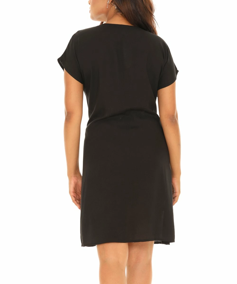 Coupon π Shoreline Black & Blue Floral Embroidered Cap-Sleeve V-Neck A-Line π Dress - Plus π₯° - Image 4