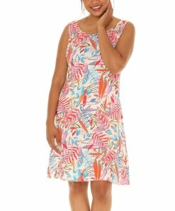 Best Pirce 🤩 Shoreline Coral & Blue Leaf Sleeveless 👗 Dress - 👩 Women & Plus ⭐