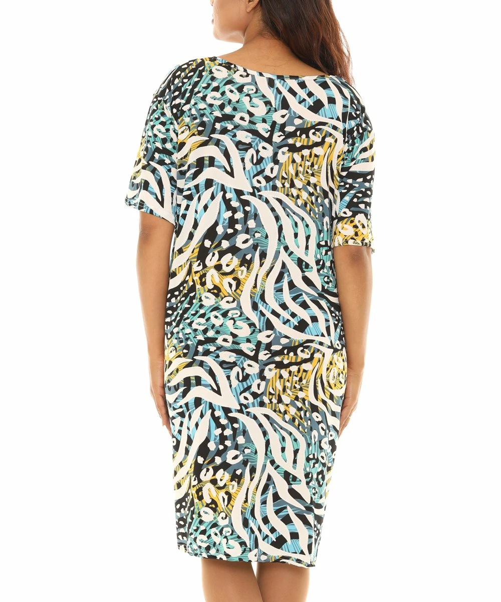 Best Sale β Shoreline Teal & Gold Jungle-Print Short-Sleeve Shift π Dress - Plus βοΈ - Image 2