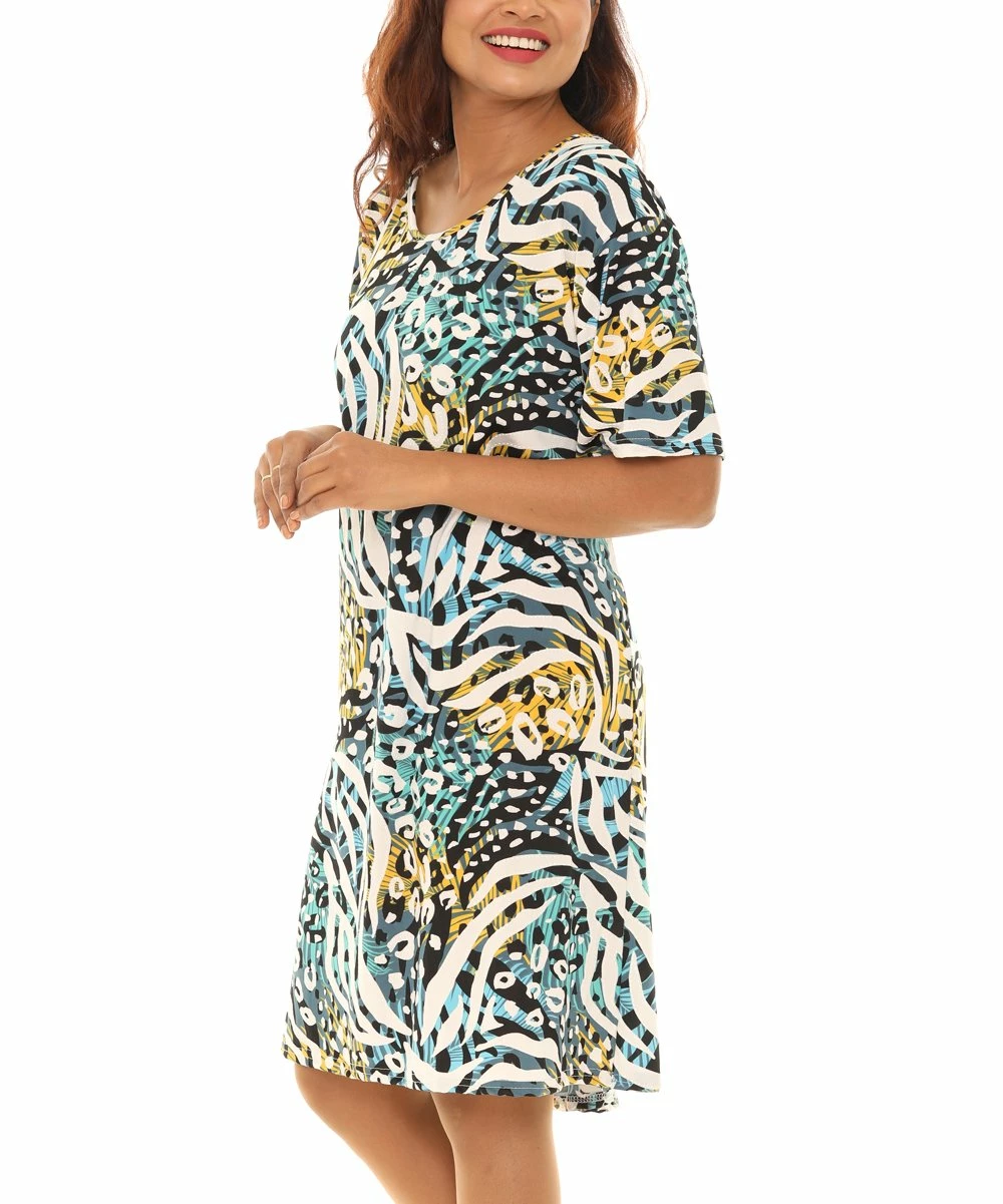 Best Sale β Shoreline Teal & Gold Jungle-Print Short-Sleeve Shift π Dress - Plus βοΈ - Image 4