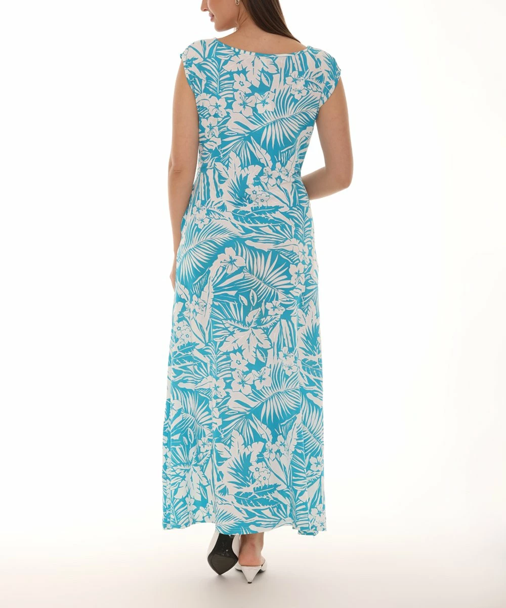 Promo π Shoreline Turquoise & White Floral Cap Sleeve Maxi π Dress - π© Women & Plus π - Image 2