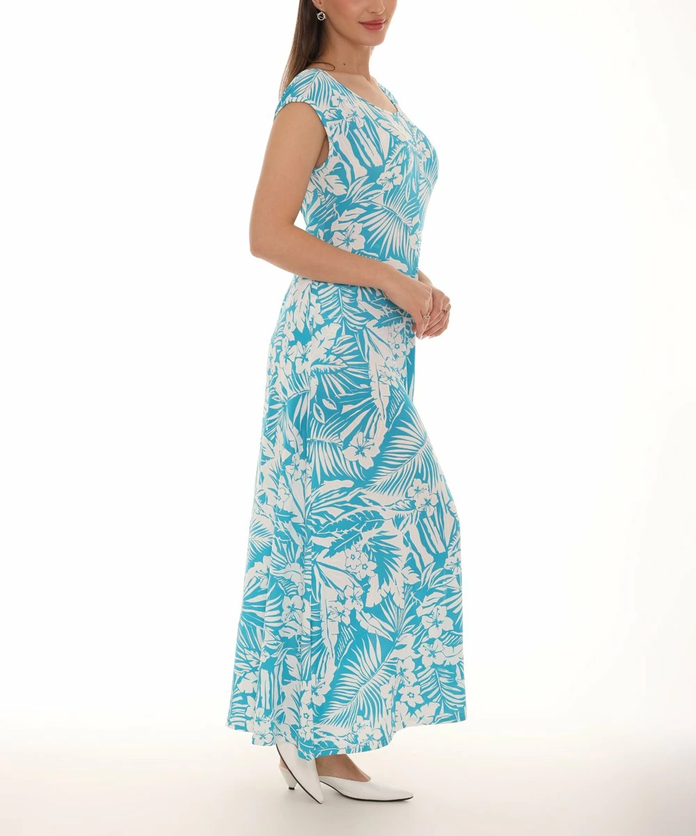 Promo π Shoreline Turquoise & White Floral Cap Sleeve Maxi π Dress - π© Women & Plus π - Image 3