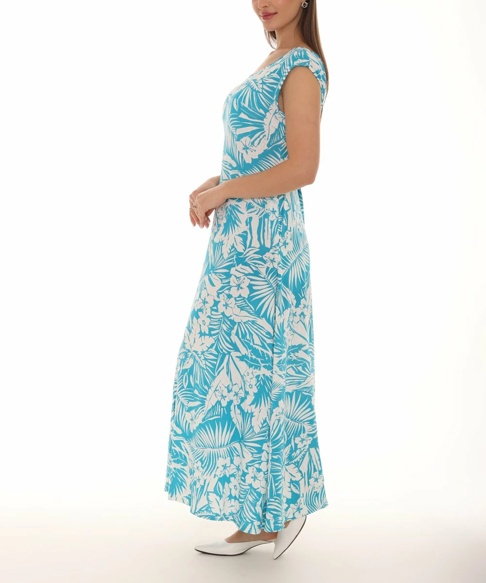 Promo π Shoreline Turquoise & White Floral Cap Sleeve Maxi π Dress - π© Women & Plus π - Image 4