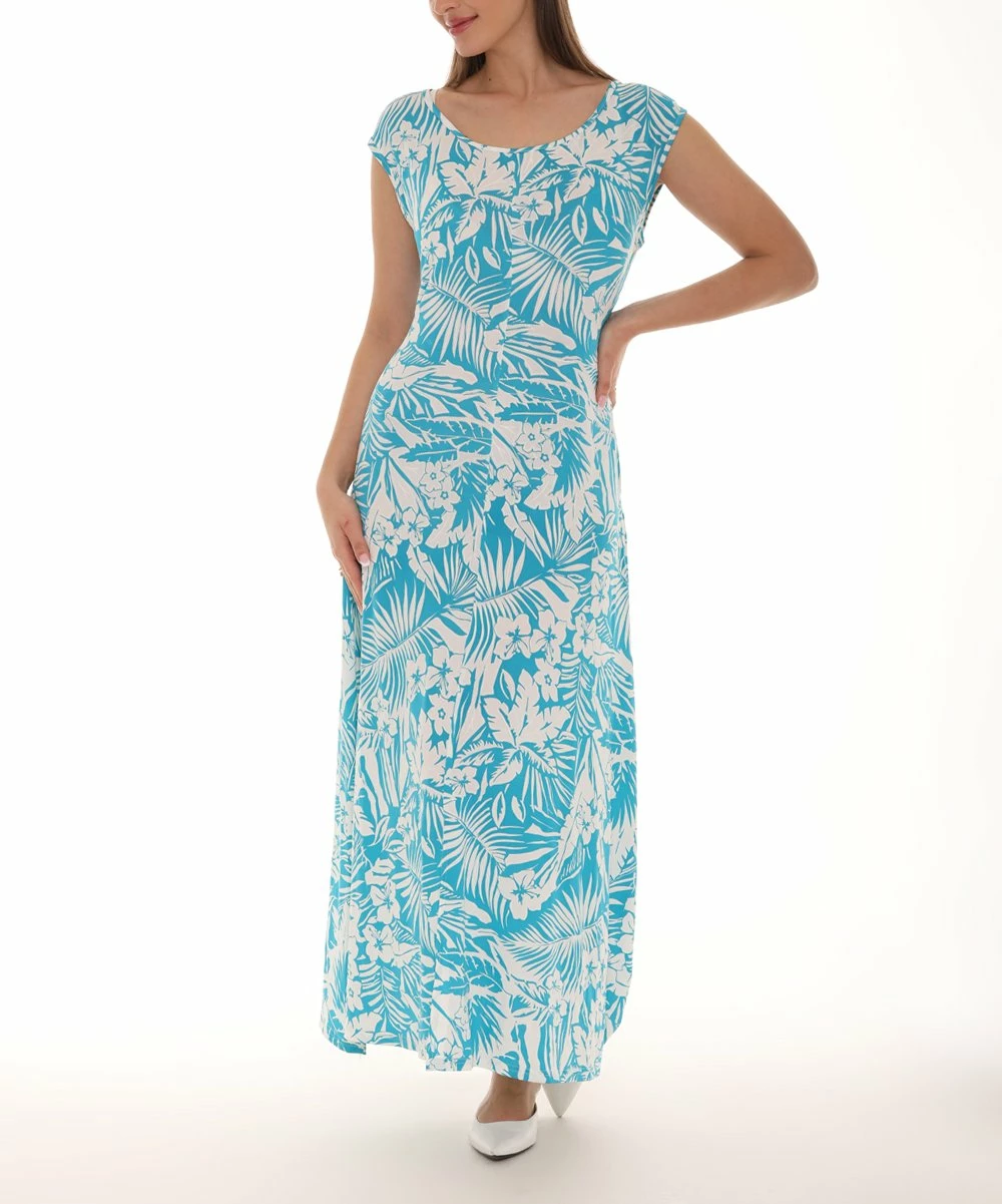 Promo π Shoreline Turquoise & White Floral Cap Sleeve Maxi π Dress - π© Women & Plus π - Image 5