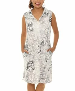 Cheap π€© Shoreline Black & White Floral Zip-Front Sleeveless Shift π Dress - Plus β