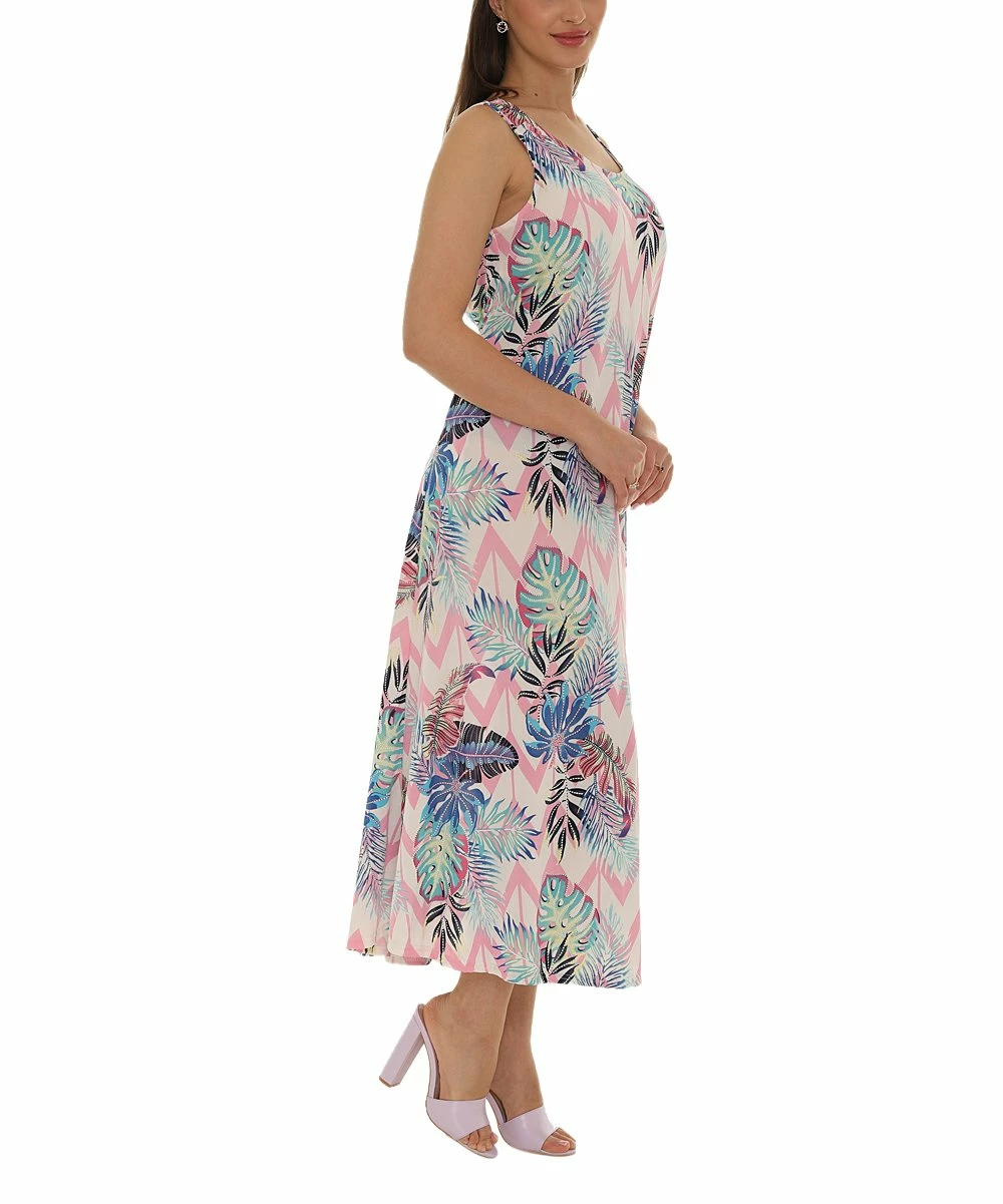 Best Pirce π Shoreline Blue & Pink Chevron Leaf Print Sleeveless Maxi π Dress - π© Women & Plus β¨ - Image 2