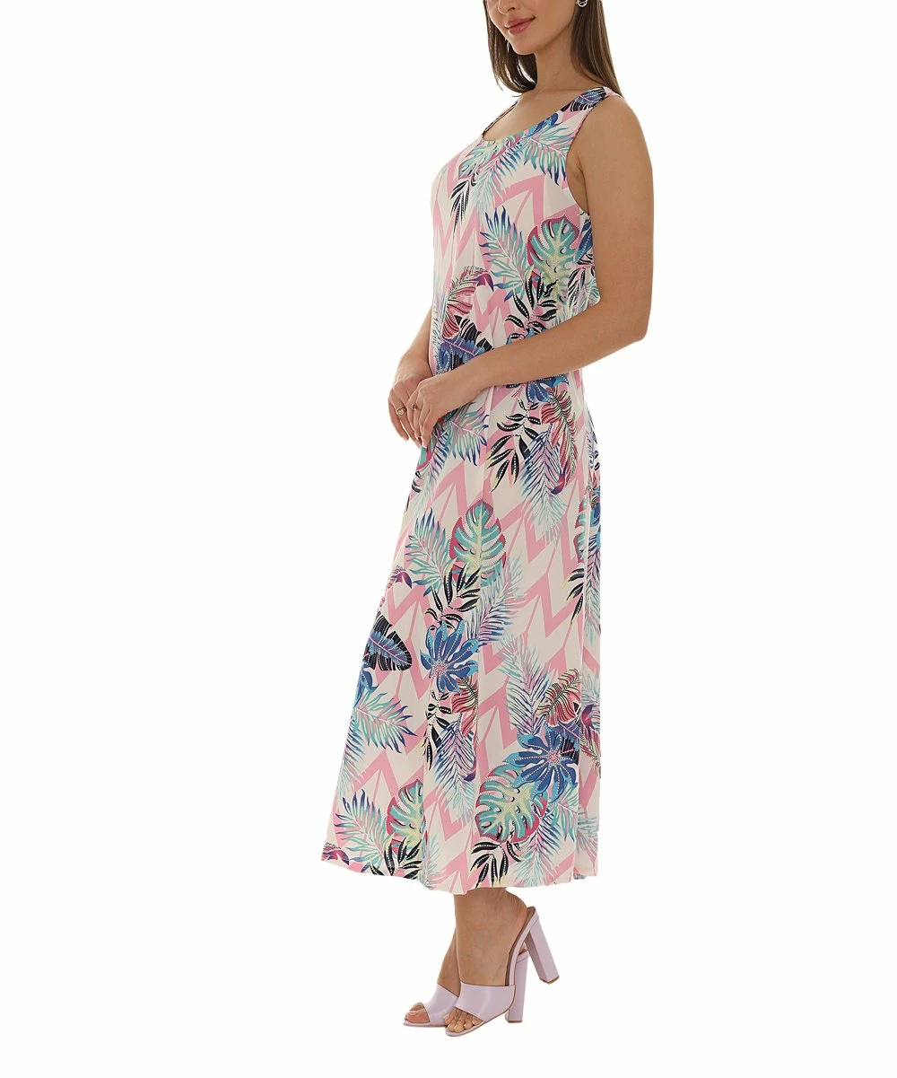 Best Pirce π Shoreline Blue & Pink Chevron Leaf Print Sleeveless Maxi π Dress - π© Women & Plus β¨ - Image 4