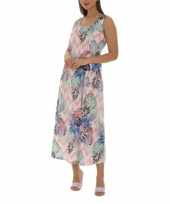 Best Pirce 🎁 Shoreline Blue & Pink Chevron Leaf Print Sleeveless Maxi 👗 Dress - 👩 Women & Plus ✨