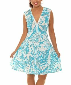 Wholesale 🔥 Shoreline Turquoise & White Floral Zip-Front A-Line 👗 Dress - 👩 Women & Plus ⌛
