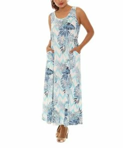 Promo ⌛ Shoreline Turquoise Chevron Leaf Print Sleeveless Maxi 👗 Dress - Plus 👏