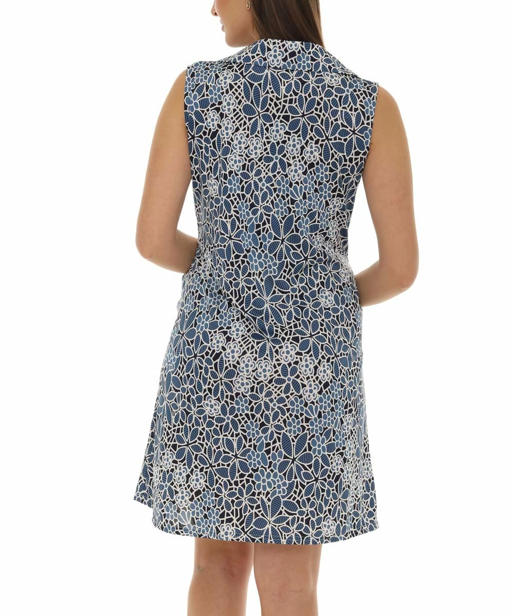 Best deal β¨ Shoreline Blue & White Mosaic Floral Zip-Front Shift π Dress - Plus β - Image 5